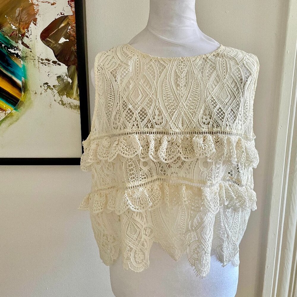 Zara Cream Lace Ruffle Crop Top